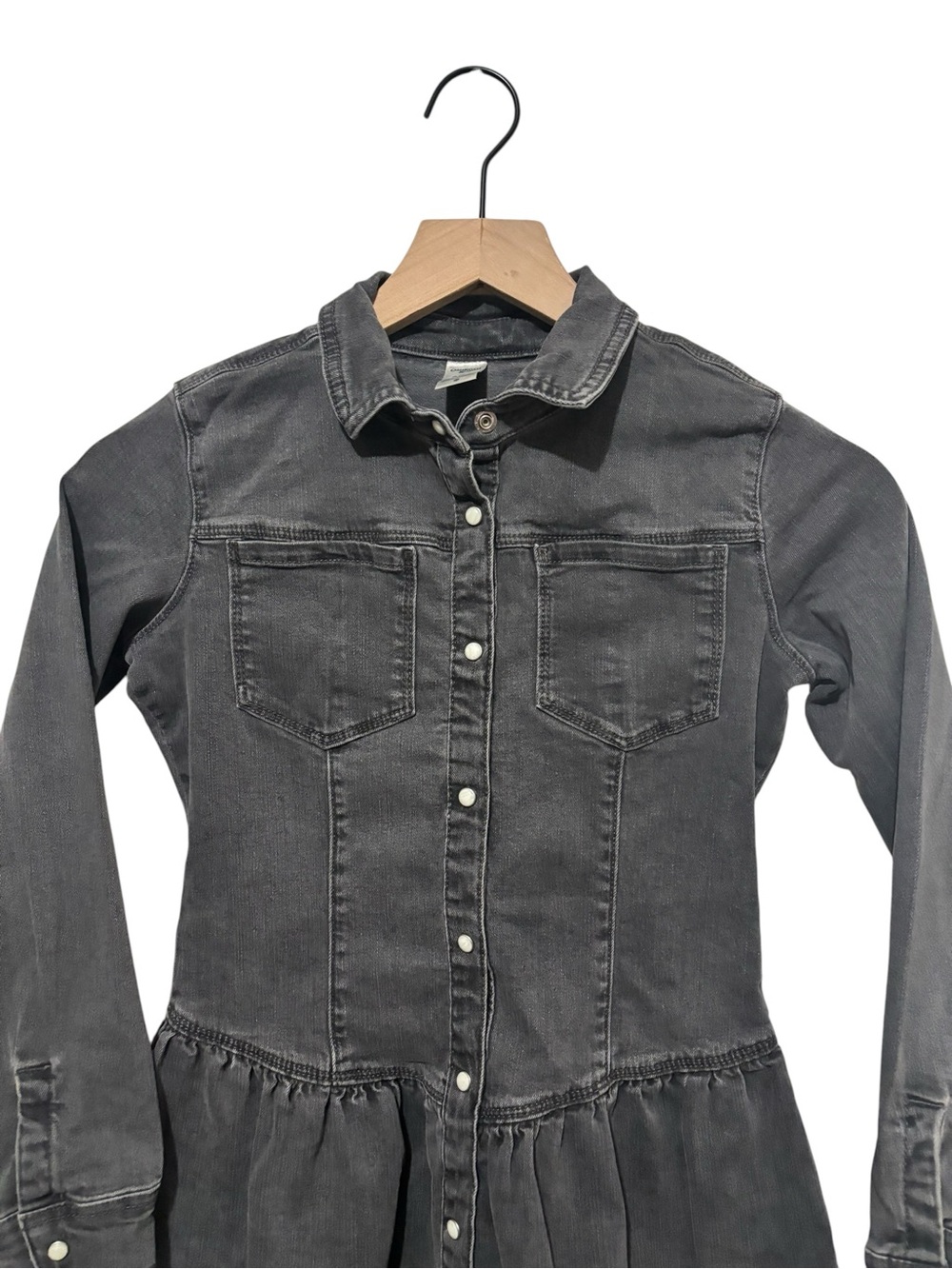 OshKosh B’gosh Girls Black Denim Shirt Dress Size 8/8A Snap Front Long Sleeve - Picture 2 of 16
